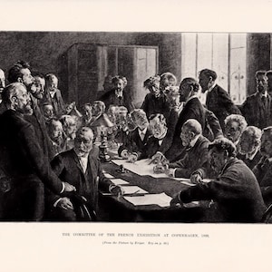 1888 &quot;The Committee of the French Exhibition&quot; | Original Magazine of Art Print (Late 1800s Black & White)