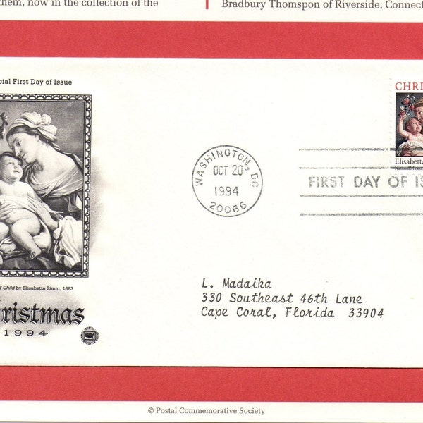 1994, First Day of Cover, Madonna and Child, 29 cent Cover Stamps,  Beautiful Condition