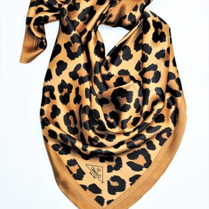 Exclusive Designer Cheetah Lux Silk Scarf in Brown & Black 21"X21" or 34"x34" Elegant Luxurious Animal Print | Perfect Gift Wife Girlfriend
