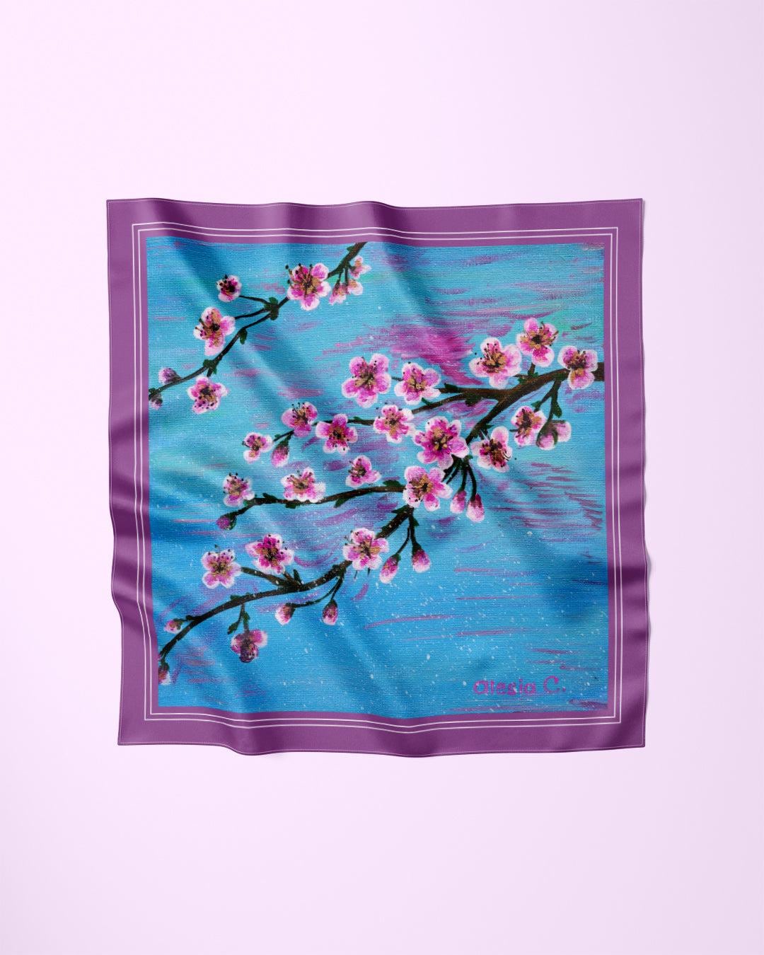 Cherry Blossom Silk Scarf: Floral Art-a-porte Neck Wrap - Etsy