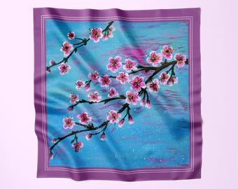 Cherry Blossom Silk Scarf: Floral Art-A-Porte Neck Wrap