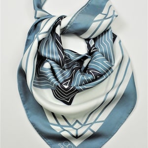 Unique Sumatra Mandala Square Silk Scarf in Gray & White | Lightweight Designer Fashion Scarf | Perfect Gift for Her Wife Mom Sister Lady