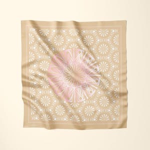 Fashionable Glowing Mandala Silk Designer Scarf in Gold Pink | Lightweight Fancy Look Fashion Scarf Gift for Her Girlfriend Wife Mom