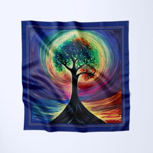 Tree of Life 100% Silk Scarf | Luxury Designer Exclusive Fashion Art Shawl Accessory | Gift for Her Mom Wife Sister Fashion Forward Women