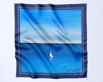 Sailboat Silk Scarf: Lake Michigan Nautical Art-A-Porte