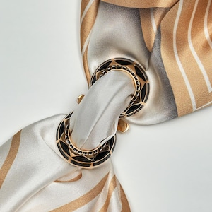Scarf Ring Best Gift For Scarf Lovers Infinity8 in 18K Gold & Black Enamel Designer Brass Scarf Ring Fashion Statement Her Wife Mom Gold