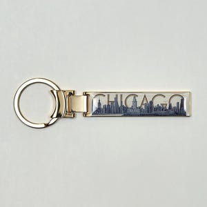CHICAGO Skyline Art Keychain KEY RING Luxury Unisex Gift Business Souvenir Limited Edition Pencil Illustration by Alesia C. in Gold