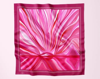 Pink Silk Scarf: Magenta Border, Alesia C. Art-A-Porte Designer Scarf