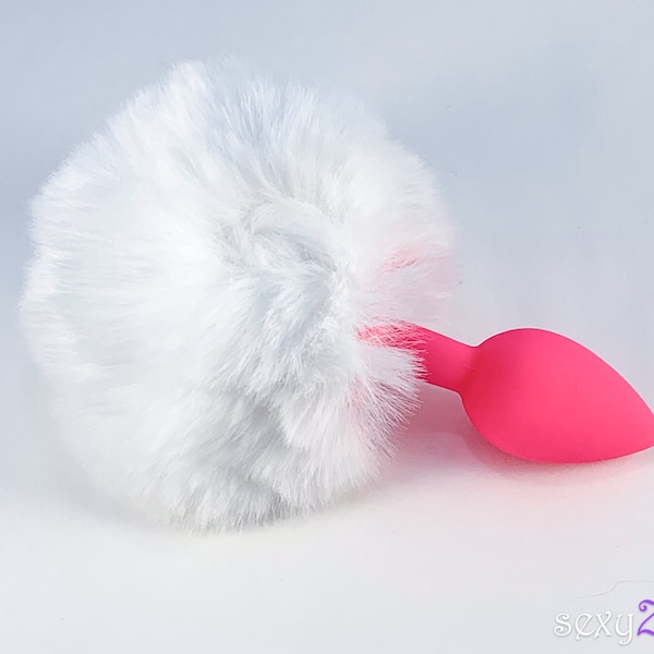 Butt Plug "Bunny Tail" White and Pink silicon base