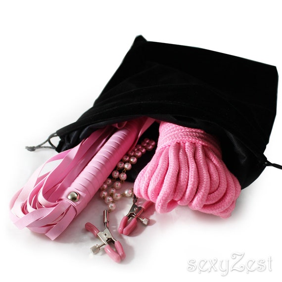 Adult Play Bondage Set Pink : Nipple Clamps Clips, Soft Cotton Bondage  Rope, Whip, and Blindfold in Black Velvet Bag by Sexyzest 