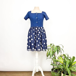Vintage Dress, Vintage Polka Dot Dress. Polka Dot Dress, Skater Dress, Blue Vintage Dress, 90s Dress, Short Dress, Summer Dress, 90s Fashion
