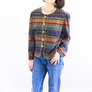 Vintage Blouse, Vintage Jacket, 80s Blouse, Lady Carol of NYC Blouse, 80s Top, Patterned Blouse, Vintage Shirt, Women&#39;s Shirt, Colorful Top