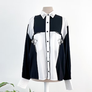 Vintage Blouse, Vintage Shirt, Vintage Women&#39;s Blouse, 80s Shirt, Black and White Shirt, Vintage Top, 80s Top, Women&#39;s Shirt, 80s Clothing