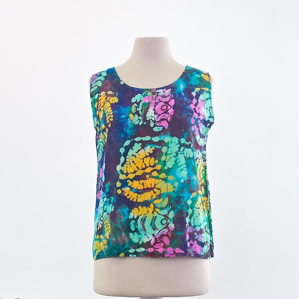 Vintage 90s Top, Batik Top, Sleeveless 90s Top, 90s Sleeveless T-shirt, Colorful Top, Women's Top, Summer Top, Beachwear, Festival Wear