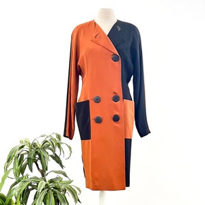 Vintage 1980s Dress, Sheath Dress, Vintage Dress, 80s Dress, Long Sleeved Dress, Blazer Dress, Black and Orange Dress, Dress with Pockets