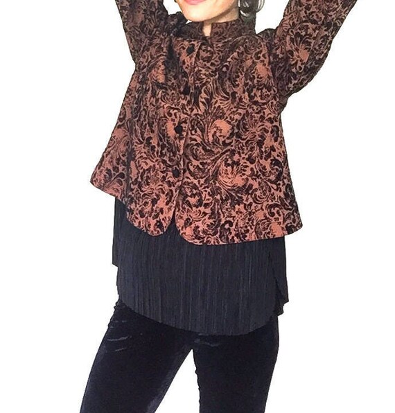 Vintage Rayon Mandarin Collar Jacket: Copper Brow… - image 10