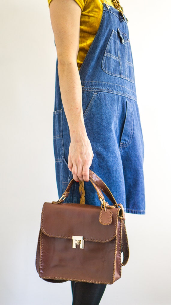 Vintage Brown Leather Purse, Crossbody Bag, Leath… - image 7