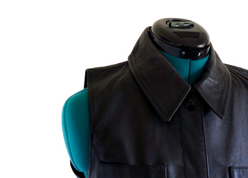 Vest Vintage Leather Vest Vintage Vest Festival Clothing Black Leather Rocker Chic Black Leather Vest Leather Top Leather Vest
