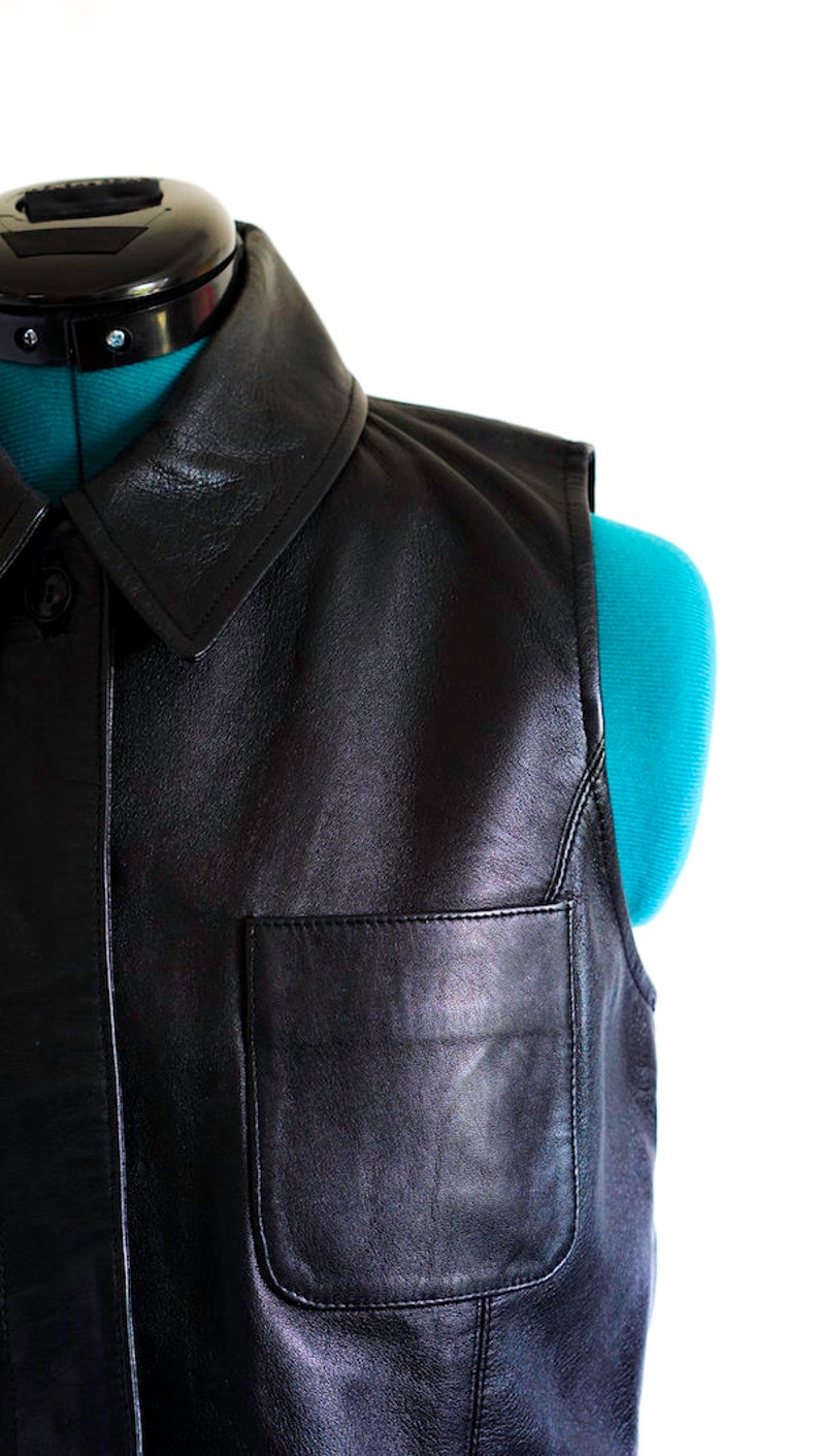 Vest Vintage Leather Vest Vintage Vest Festival Clothing Black Leather Rocker Chic Black Leather Vest Leather Top Leather Vest