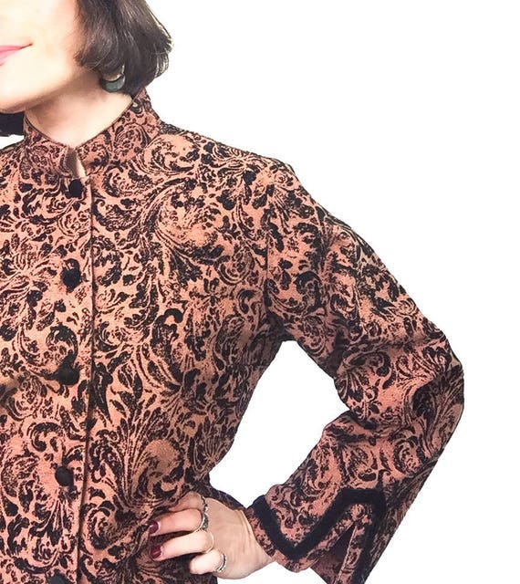 Vintage Rayon Mandarin Collar Jacket: Copper Brow… - image 6