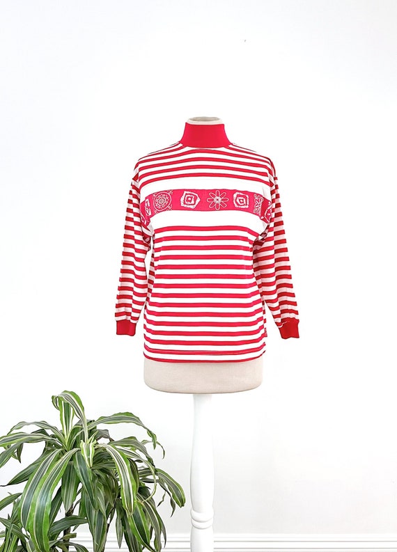 Vintage Hang Ten Top, Red and White Striped Top, V