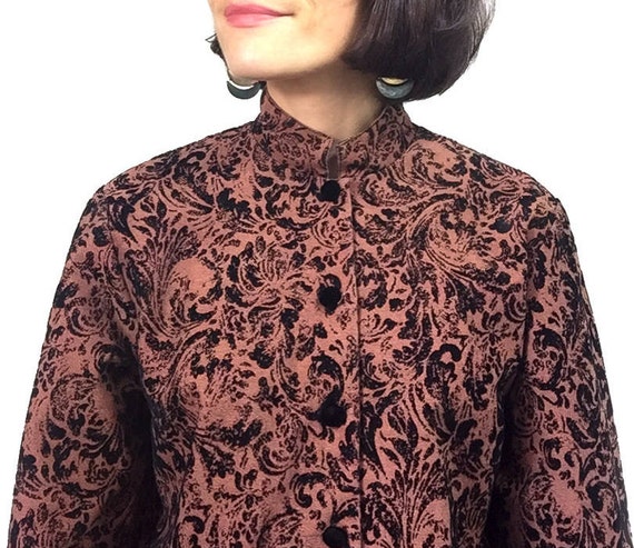 Vintage Rayon Mandarin Collar Jacket: Copper Brow… - image 3