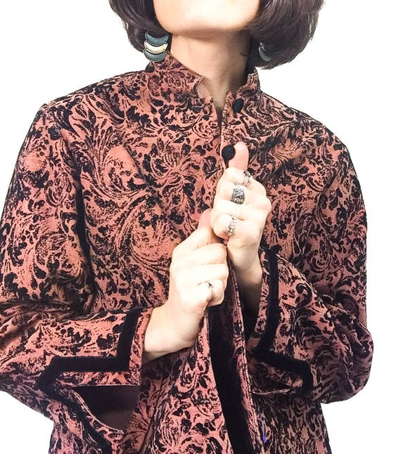 Vintage Rayon Mandarin Collar Jacket: Copper Brow… - image 2