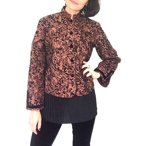 Vintage Rayon Mandarin Collar Jacket: Copper Brow… - image 1