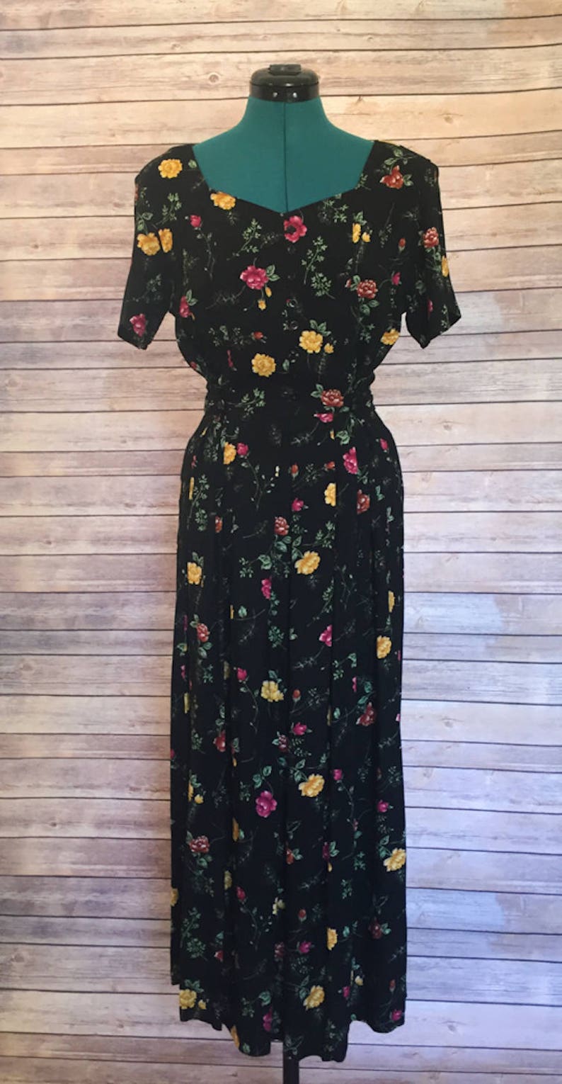 Vintage Summer Dress, Casual Dress, Floral Dress, Black Maxi Dress, Long Dress, Boho Dress, Floral Maxi Dress, Casual Dress, Festival Dress image 1