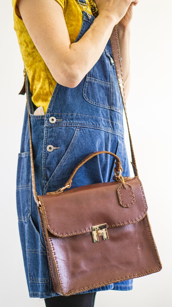 Vintage Brown Leather Purse, Crossbody Bag, Leath… - image 5
