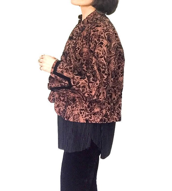 Vintage Rayon Mandarin Collar Jacket: Copper Brow… - image 4