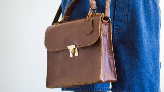 Vintage Brown Leather Purse, Crossbody Bag, Leath… - image 2