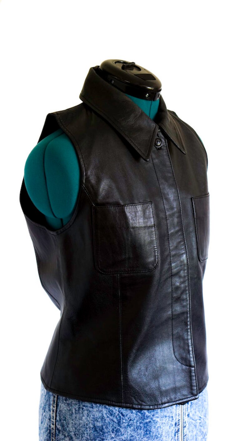 Vest Vintage Leather Vest Vintage Vest Festival Clothing Black Leather Rocker Chic Black Leather Vest Leather Top Leather Vest