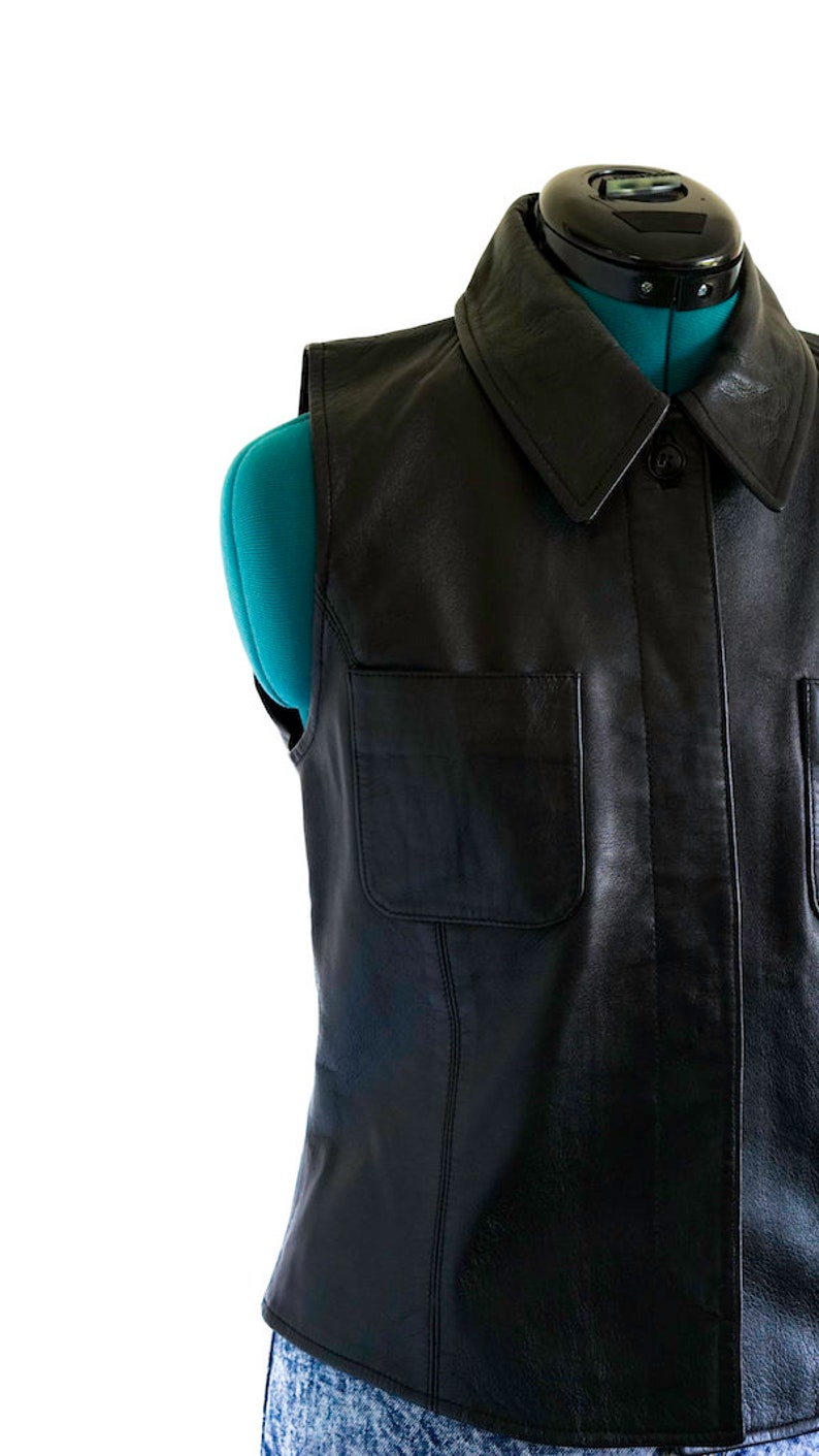 Vest Vintage Leather Vest Vintage Vest Festival Clothing Black Leather Rocker Chic Black Leather Vest Leather Top Leather Vest