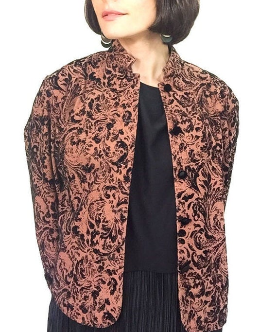 Vintage Rayon Mandarin Collar Jacket: Copper Brow… - image 9