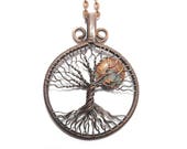 Serpentine Full Moon Tree Of Life Pendant Celtic Men Necklace 7th Anniversary Gift Serpentine Necklace Lucky Stone Pendant Copper Wire Tree