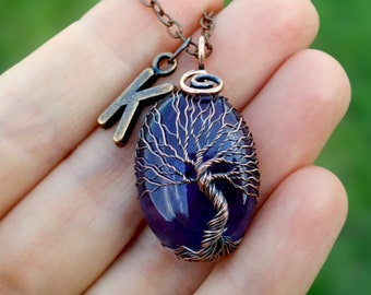 Amethyst Tree Of Life Pendant Personalized 25th Anniversary Husband Gift, Initial Necklace Gift for Husband, 25th Anniversary Gift for Him