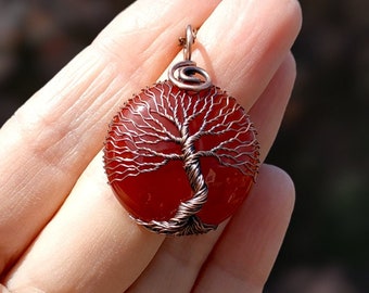 Carnelian Copper Wire Wrapped Tree Of Life Pendant, Protection Talisman, Carnelian Crystal Jewelry, Copper Wire Carnelian Necklace Wife Gift