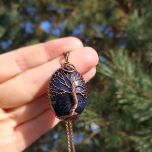 Blue Goldstone Tree Of Life Pendant: Spiritual Jewelry for Anxiety Relief 20th Wedding Anniversary Gift for Her 20 Year Anniversary Gift image 6