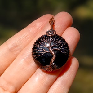 Tree Of Life Protection Necklace with Black Onyx Stone, Wire Wrapped Copper Jewelry for Empath Protection and Grounding, Crystal Pendant image 4