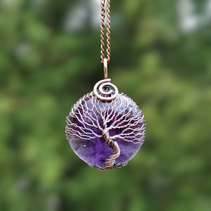Amethyst Tree Of Life Pendant Pisces Necklace, February Birthstone Protection Amulet, Anniversary Gift, Amethyst Necklace, Yggdrasil Pendant