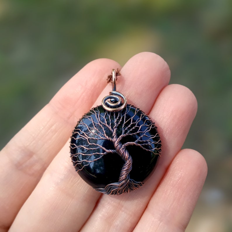 Tree Of Life Protection Necklace with Black Onyx Stone, Wire Wrapped Copper Jewelry for Empath Protection and Grounding, Crystal Pendant image 8