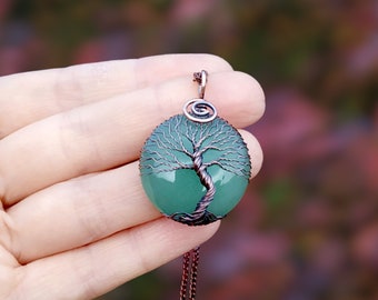 Tree of Life Aventurine Copper Pendant - 7th Anniversary Gift for Women - Tree Necklace - 22nd Anniversary Gift for Her - Copper Anniversary