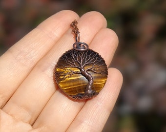 Symbolic 10th Anniversary Tigers Eye Pendant: Tree Of Life Necklace, Resilience and Reflection, 10th Wedding Anniversary Gifts for Couples