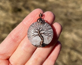 Clear Quartz Tree Of Life Pendant 7th Anniversary Gift for Husband, for Copper Anniversary Husband Gift, Forest Necklace, 7 Year Anniversary