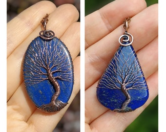 Lapis Lazuli Crystal Tree Of Life Necklace, Yggdrasil Pendant, Protection Amulet Necklace, Copper Anniversary, 7th Anniversary Gift for Her