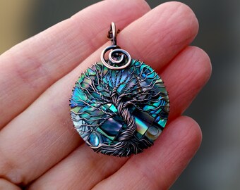 Tree of Life Abalone Pendant, Forest Talisman Necklace, 7th Anniversary Gift for Her, Protection Amulet, 22nd Anniversary, Mythology Jewelry