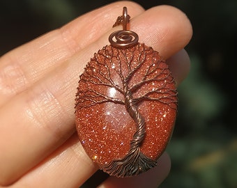 Copper Anniversary Gift for Husband - Tree of Life Goldstone Necklace - Handmade Healing Amulet - 7th Anniversary Necklace Gift for Him