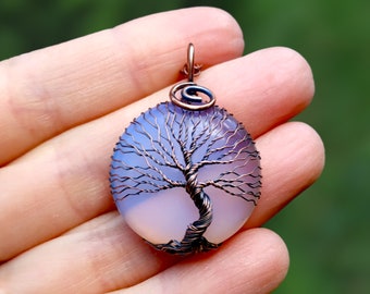 80th Birthday Gift for Women: Nordic Tree Of Life Opalite Pendant Necklace, Scandinavian Mythology, Viking Yggdrasil, 80th Birthday Gift