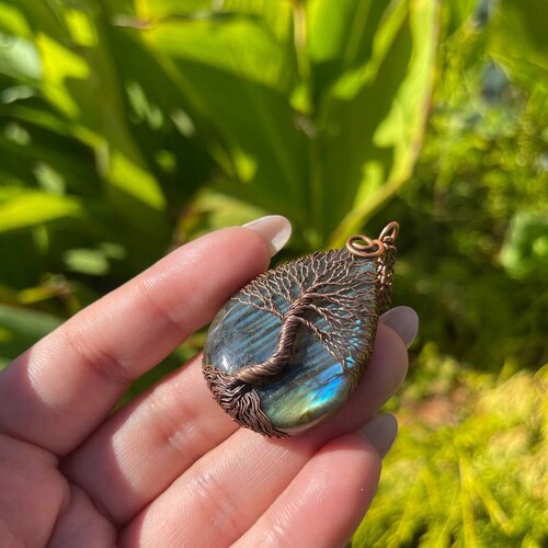 Shops Celtic Tree Of Life Labradorite Pendant Yggdrasil Wire Tree Of Life Necklace Copper Anniversary Gift Labradorite Necklace Protection Amulet